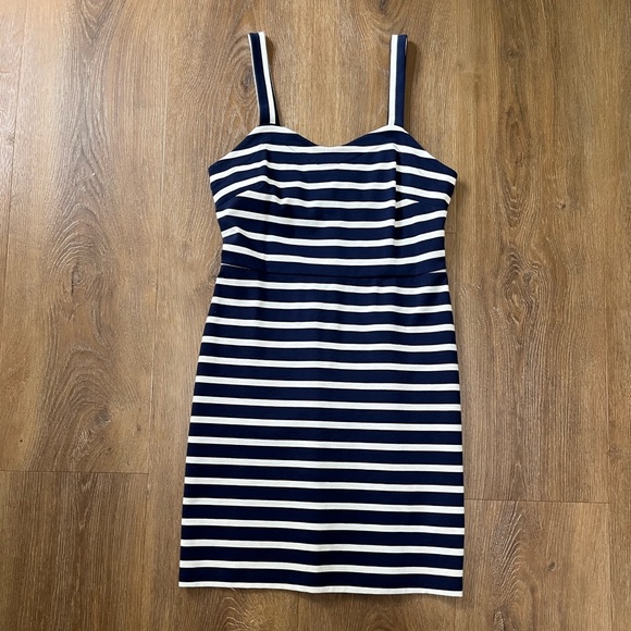 Old Navy Striped Ponte Sheath Dress • small • Navy Blue  bc and Off White - Picture 5 of 6